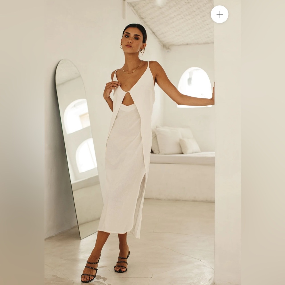 White cut out linen dress